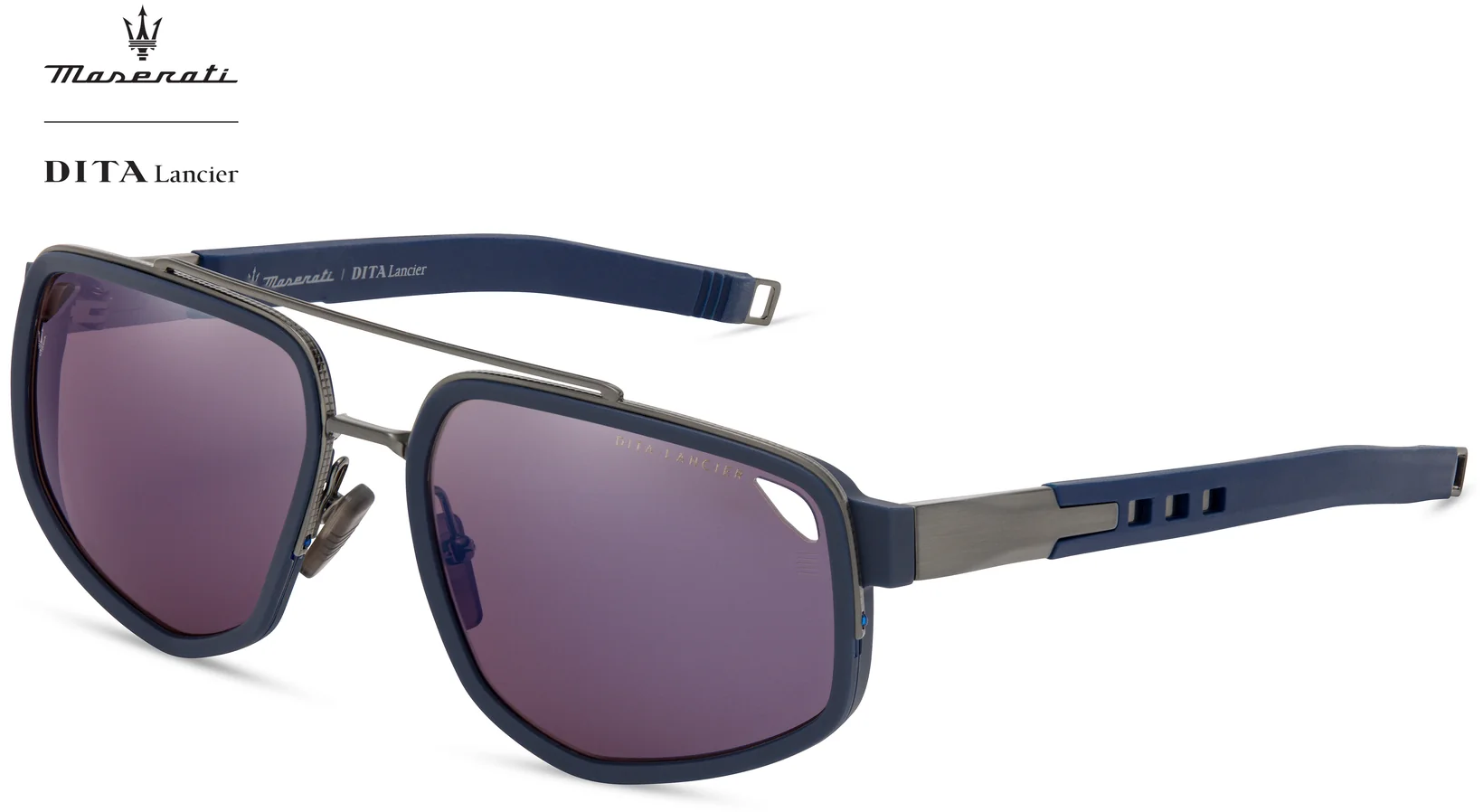Color_DLS333-A-03 - Brushed Antique Silver - Matte Navy / Land Lens - Blue Flash Polarized
