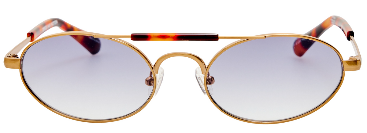 Color_DVN219C4SUN - Dries Van Noten 219 Oval Sunglasses in Antique Gold / T-Shell and Grey