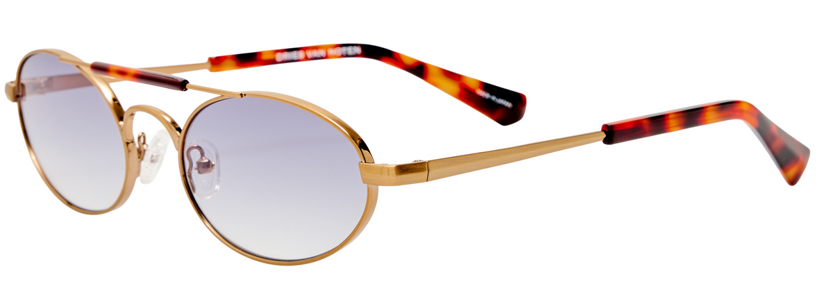 Color_DVN219C4SUN - Dries Van Noten 219 Oval Sunglasses in Antique Gold / T-Shell and Grey