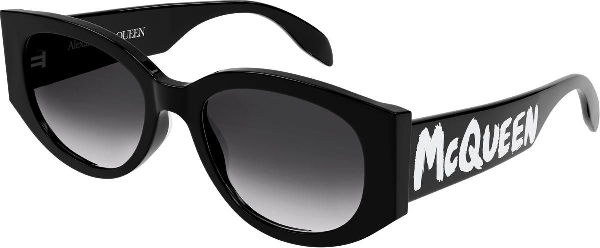 Alexander McQueen AM0330S 001 Sunglasses Black Oval Frame, Grey Lenses Authentic Alexander McQueen AM0330S 001 Women main image 3