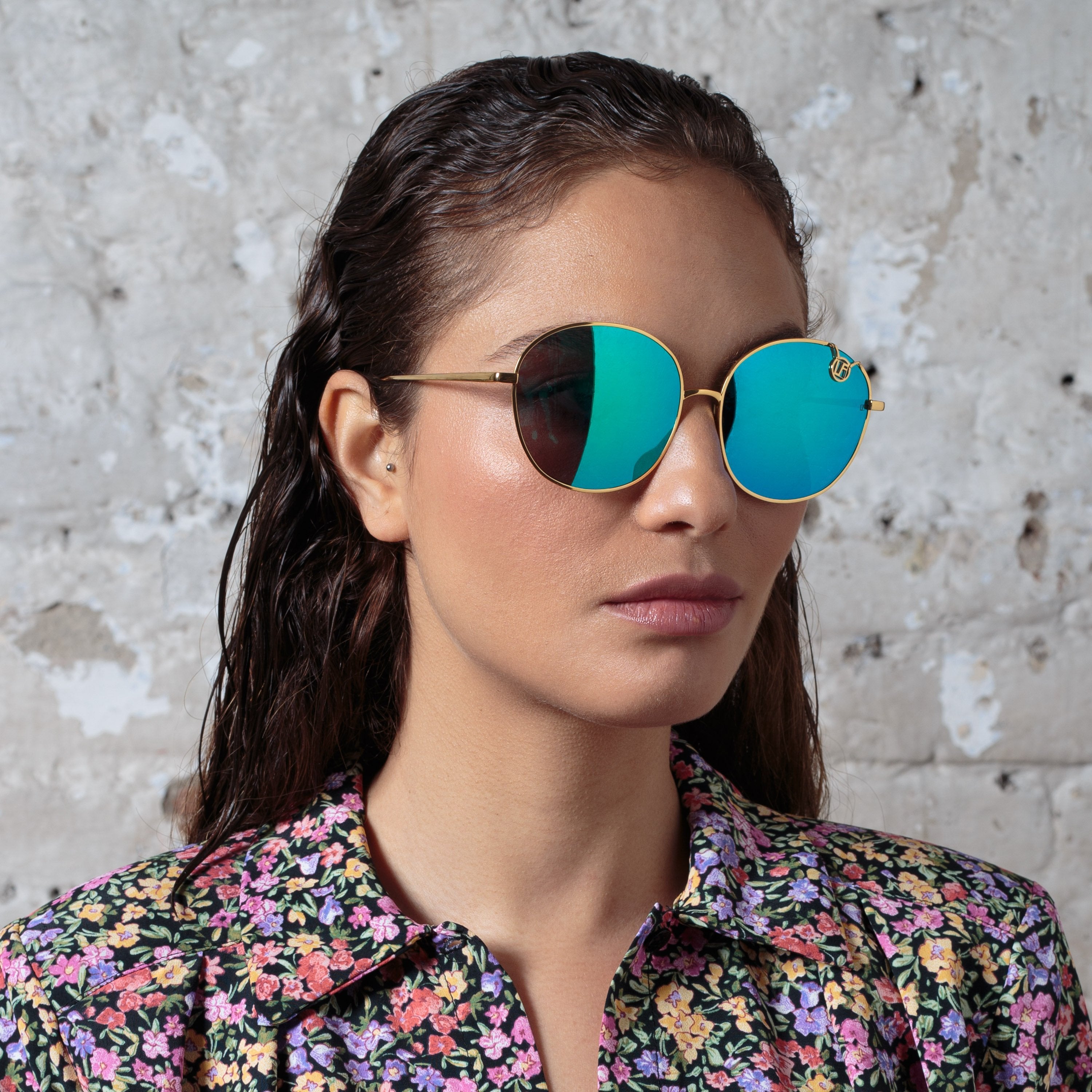 Color_LFL1054C6SUN - Hannah Cat Eye Sunglasses in Yellow Gold and Blue