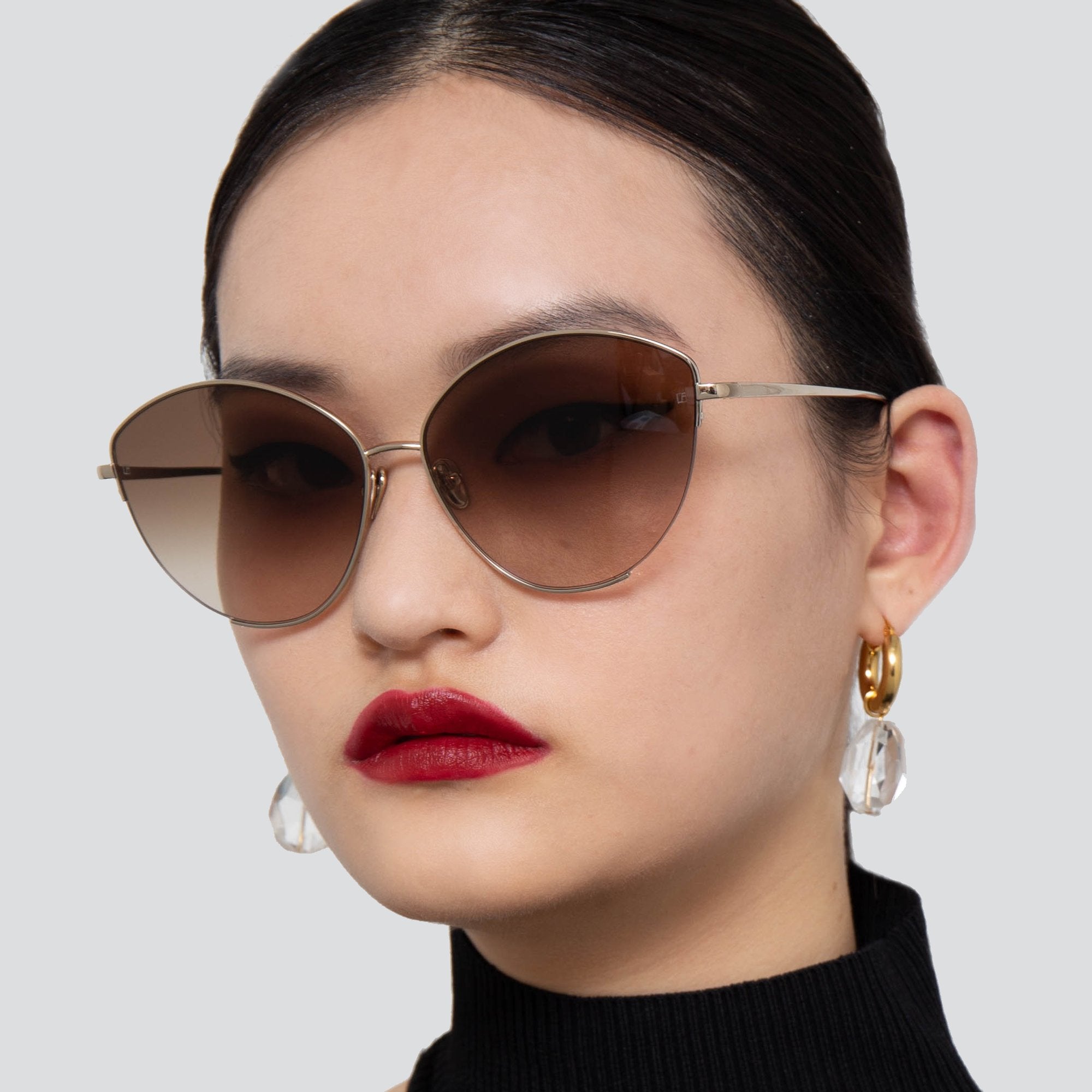 Color_LFL1008C6SUN - Ella Cat Eye Sunglasses in Light Gold and Brown