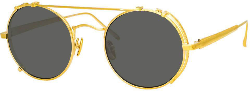 Linda Farrow - Dustin Round Sunglasses in Black and Yellow Gold - Women - Adult - LFL1031C1SUN