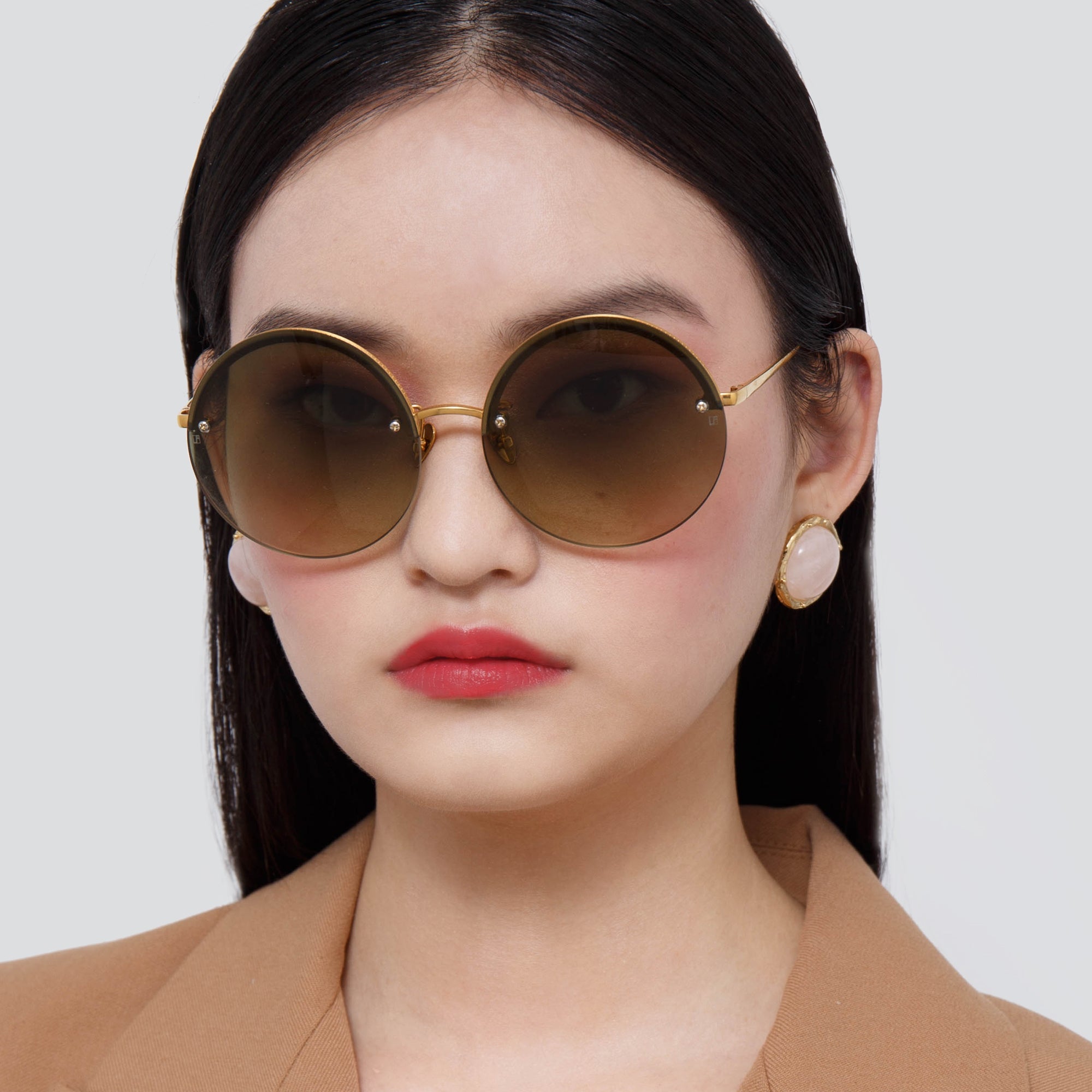 Color_LFL1097C2SUN - Adrienne Round Sunglasses in Yellow Gold and Green